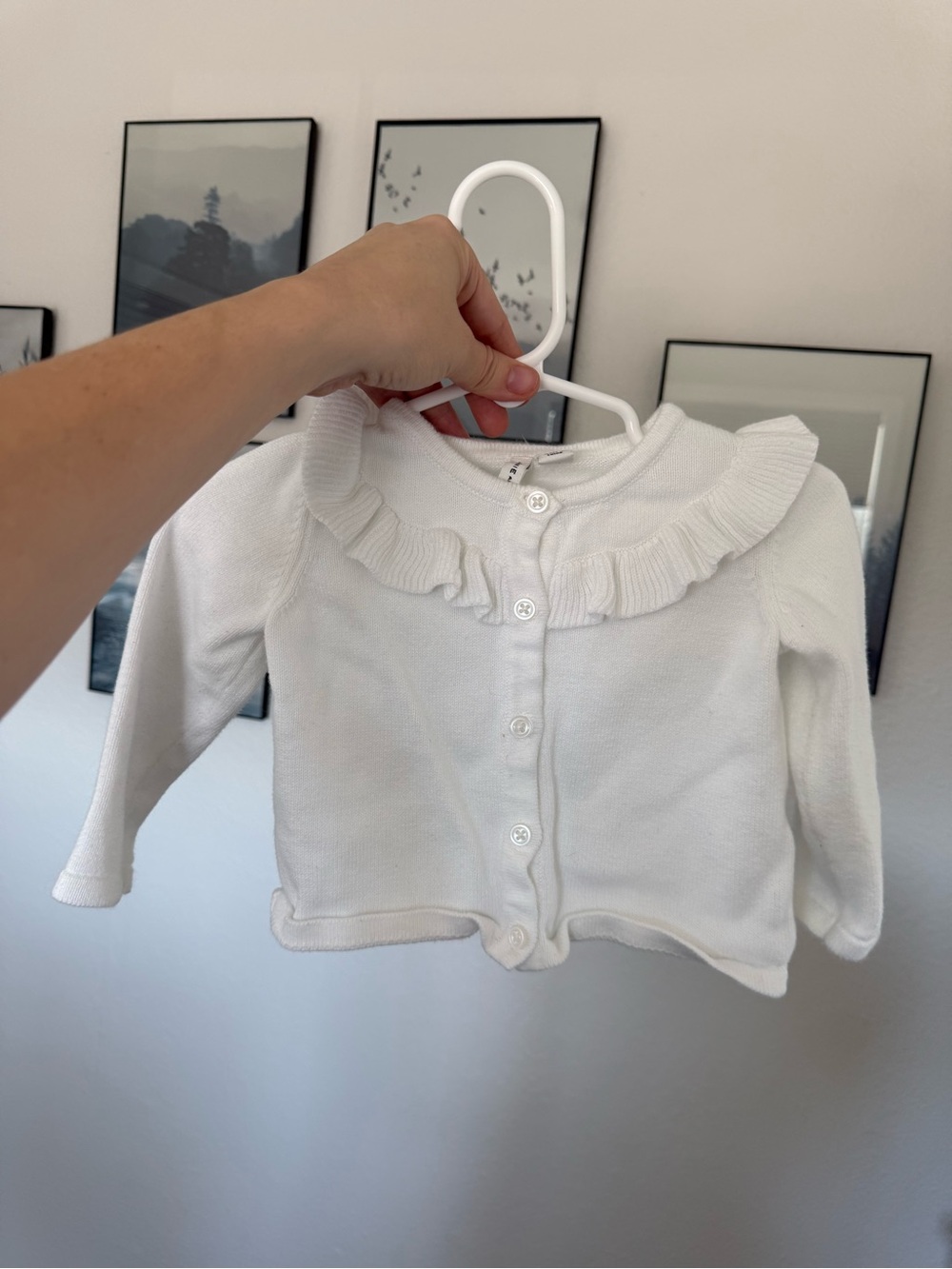 Janie and Jack, 3-6 months White Ruffle Baby Cardigan - Kids Shirt & Top